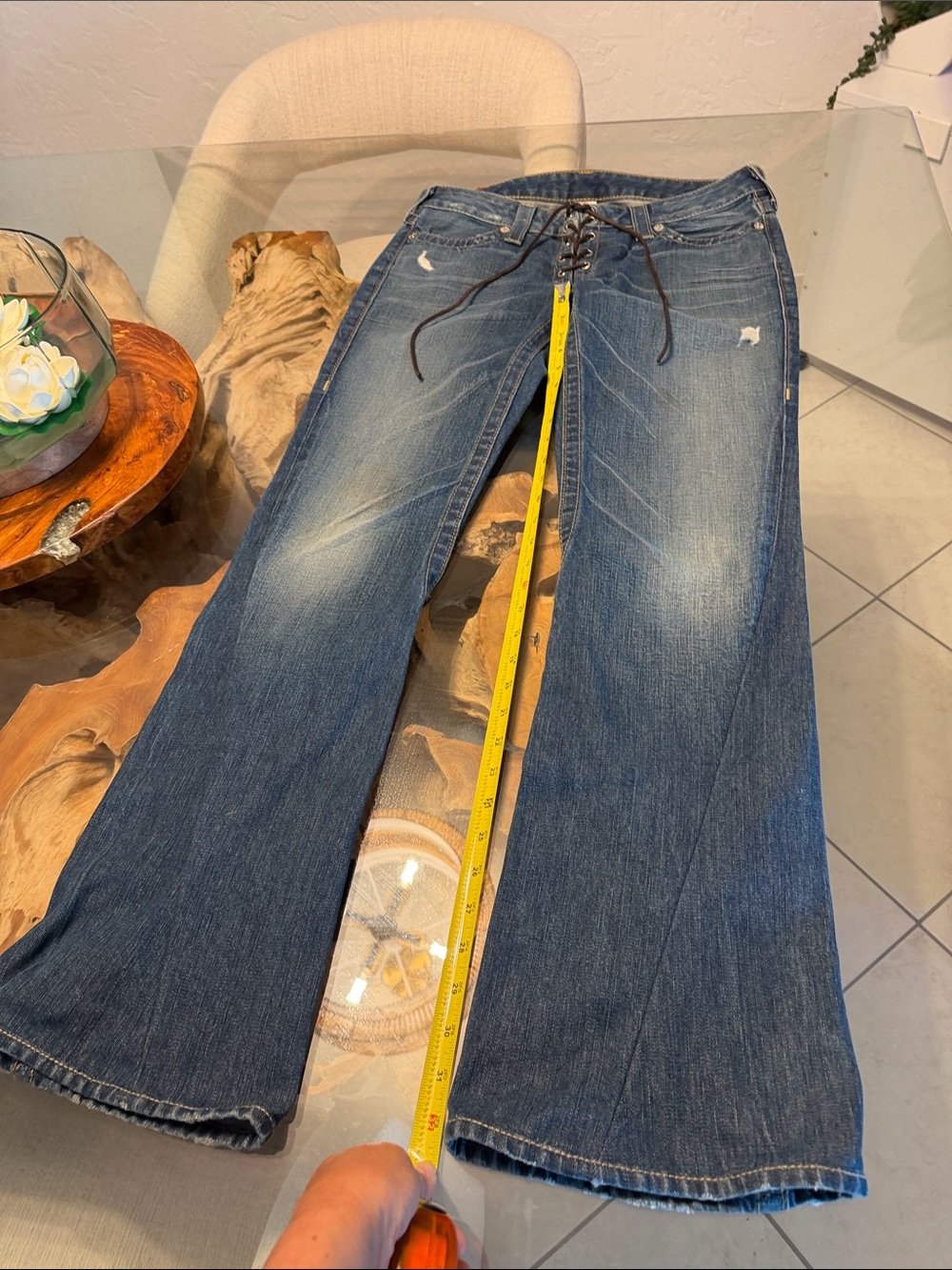 True religion Lace-Up Waist Flare Jeans - Washed Blue